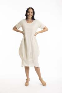 Orientique: Orientique | Essentials Linen Blend Bubble Dress - Sand