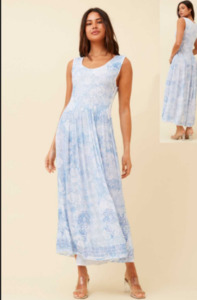 Carolyn K Morgan: CKM | Sleeveless Printed Dress - Blue/ White