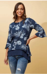 Carolyn K Morgan: CKM - Double layer Floral Top | Navy Print