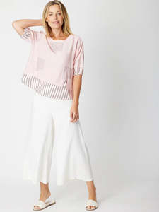 T Shirts: Cordelia St | Mix Print Top - Blush/black