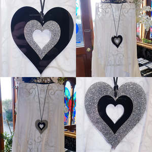 Jewellery: M and D Jewellery | Glitterati Heart | Hollow Black/Silver Glitter