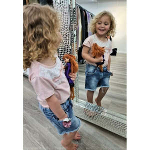 Sani - Girls Pink Glitter Top & Denim Short