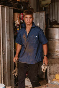 Ringers Western: Ringers Western - Pack Saddle Mens Short Sleeve Half button Work Shirt | Navy