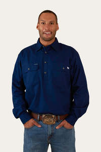 Ringers Western: Ringers Western - King River Mens Half Button Work Shirt |Navy