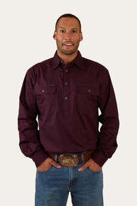 Ringers - King River Mens Half Button work shirt | Aubergine