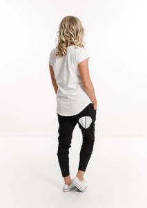 Best Sellers: Home Lee - Apartment Pant Black with White/Grey Cut Circle Dot
