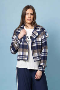 Augustine: Amaya | Emma Cropped Trench Blue Tartan