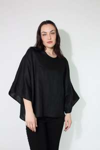 Jaclyn M: JACLYN M Oliver Linen Top - Black