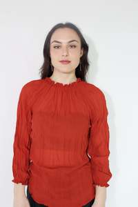 Jaclyn M: JACLYN M Grace Crinkle Blouse - Rust