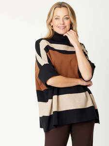 Cordelia St | Stripe Polo Long Knit - Coffee