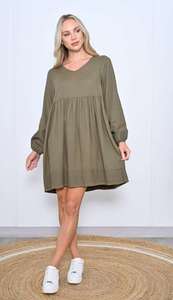 Cali Co: Cali & Co | Pleated Linen Dress - Khaki