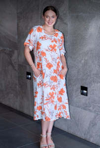 Willow Tree - Panel  Floral Print Dress | Orange/White