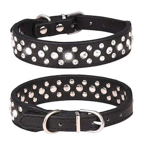 Dog Accessories: Black Bling Diamante Dog Collar - S