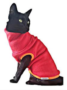 STYLECOM.NZ - Bright Red + Orange Fleece Cat Top - Size S
