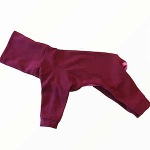 STYLECOM.NZ • NZ Designer Dog PJs • Claret Red + Pink Trim • Size L