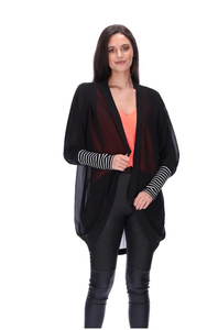 Augustine Striped Cuff Black Chiffon Duster, Size 14-16 - Styled in Seconds
