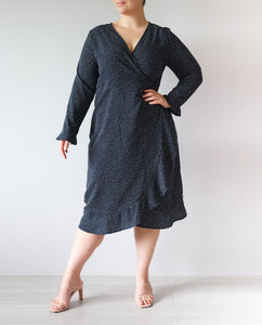 Cotton On Navy Dot Wrap Dress, Size 18-22 - Styled in Seconds