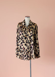 Pretty Little Thing - Leopard Satin Shirt, Size 8-10 - Styled in Seconds