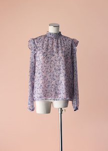 Products: Pagani - Lilac Floral Mock Neck Blouse, Size 12-14 - Styled in Seconds