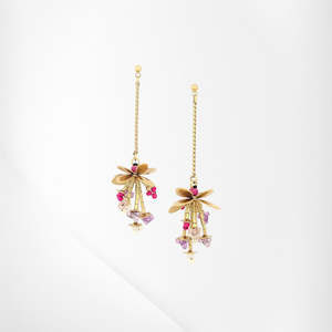 Franck Herval: FH12--68912 ESTELLE mini ball post earrings with flower pendant