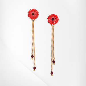 Franck Herval: FH12FA68862 LES FLEURS DU MOMENT-BLOOMY   2-chain dangle post earrings red