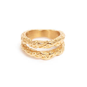 A C Oslo: Double band textured Ring - Gold