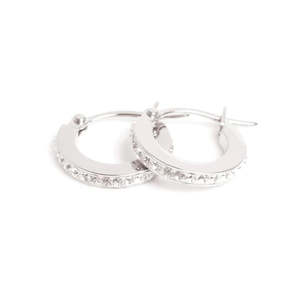 A C Oslo: Pure steel, Creole Crystal Earrings