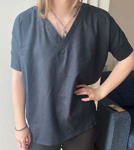 Pj Jeans: PJ Jeans Relaxed V Neck Linen Top - Navy