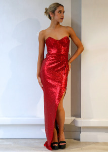 Strapless: Adele Sequin Gown Red