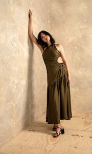 Green: Bettina Cut-Out Midi Khaki