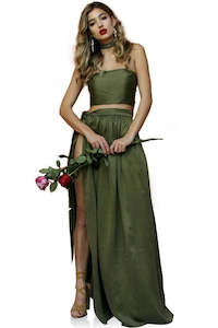 Green: Forest Green Sueded Silk Wrap Two Piece