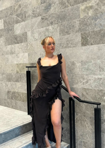 Brown: Ariela Espresso Ruffle Maxi