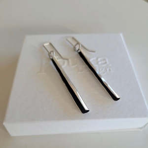 Textured Long Silver Black Earrings