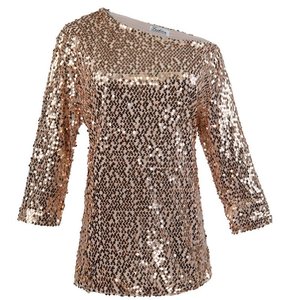Trendy Womens Tops: Glam Sequin Shoulder Top