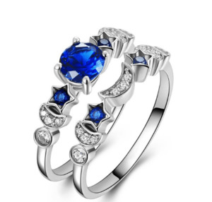 Bold Elegant Jewelry Collection: Women's Blue Gemstone Moon Ring