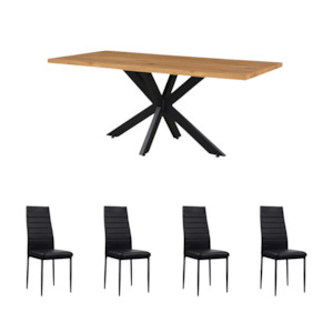 Malia Natural wood color with Metal legs Dining Table +Buxton Dining Chairs*4 Set