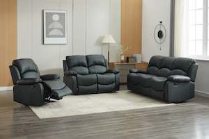 SX Deluxe PU Leather 1+2+3 Seaters Black Recliner Sofa Set