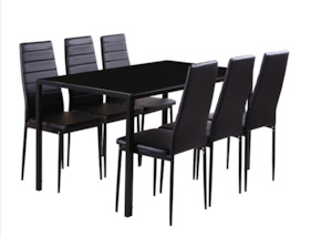 Brock 1.6m Temper Glass Dining table + Buxton Chairs*6 Set