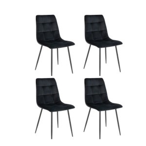 Swade Dining Chairs In Black Velvet With Black Steel Legs Set of 4
