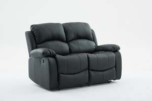 SX Deluxe PU Leather 2 Seater Black Recliner