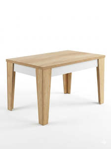 Dining Tables: Angled Rustic Oak Color Dining Table White