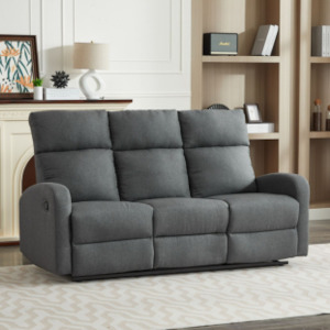 3 Seater Couches: SX Dark Grey Linen 3 Seater Recliner