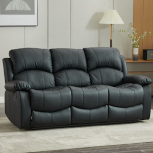 3 Seater Couches: SX Deluxe PU Leather 3 Seater Black Recliner