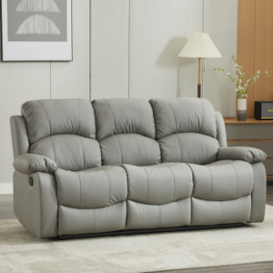 3 Seater Couches: SX Deluxe PU Leather 3 Seater Light Grey Recliner