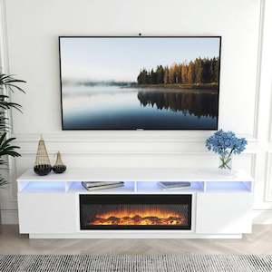 Entertainment Units: 'Toro' white RGB LED Lighting TV Unit With Electric Fireplace