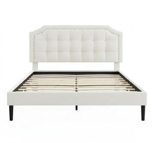 Double Bed Frame Base: Eltham Bedframe Beige Velvet Double