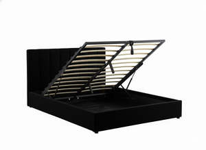Double Bed Frame Base: Nami Storage Bedframe Black Velvet Double