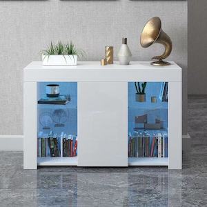 Display Cabinet Sideboard: Sideway' LED BookShelf /Sideboard White Gloss