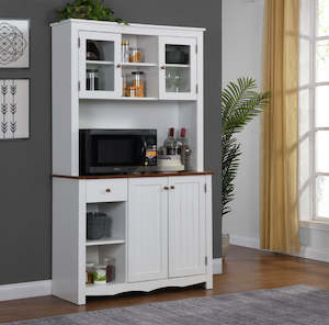 Display Cabinet Sideboard: Classic Farmhouse Storage Hutch Cabinet White