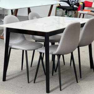 Dining Sets: 'Berlynoak' Dining Table with Marble Color Top 1.3m + 4 Dining Chairs Set